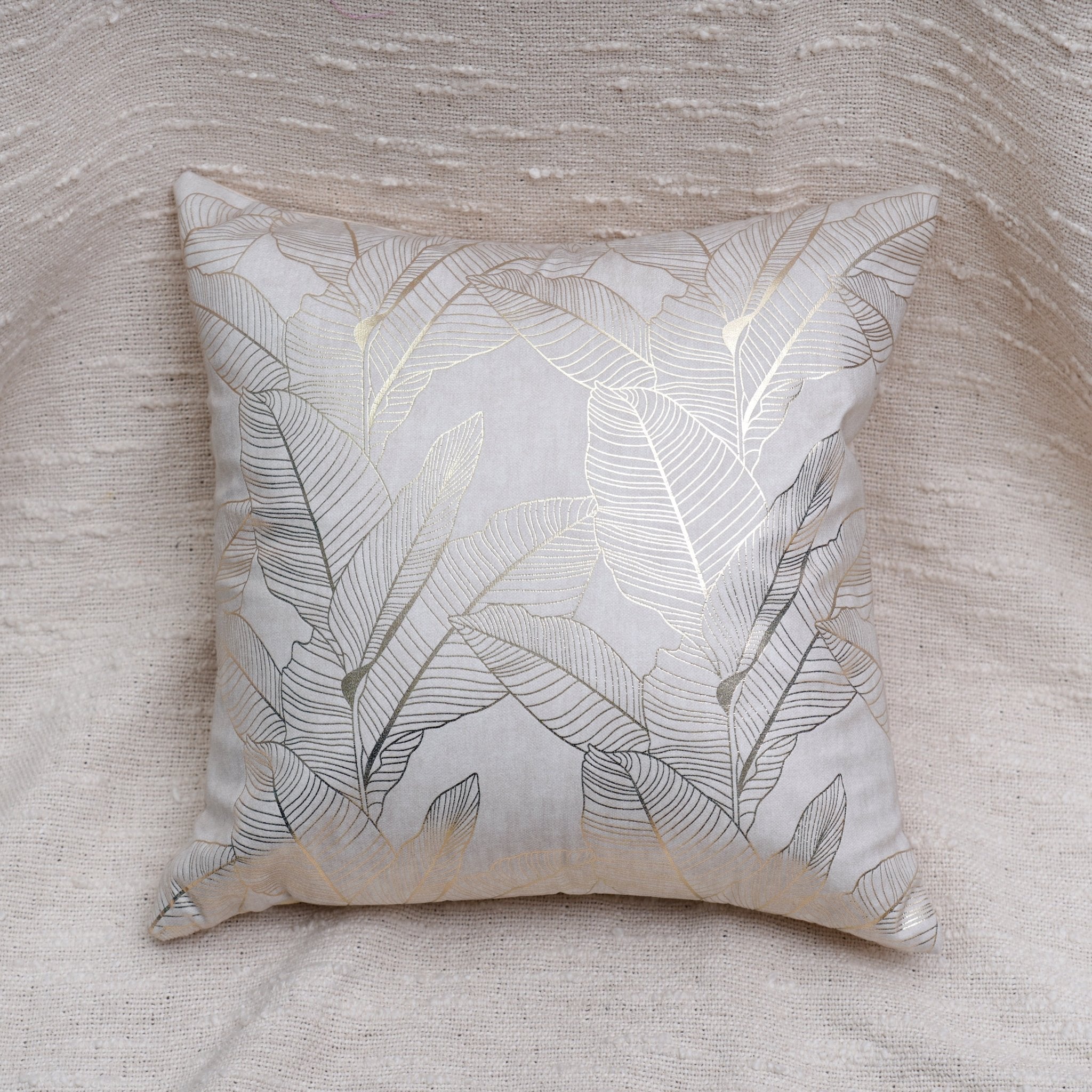 Golden Leaves Sand Cushion Cover, Pack of 2, 16" x 16" - Coral Slub -